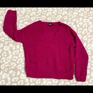 Fuchsia Knit V-neck Sweater
